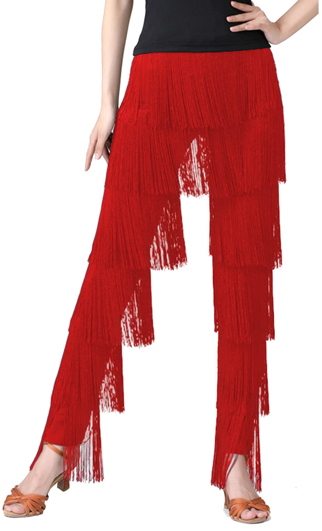 SEAUR Damen Fransenhose Latein Tanzhose Quaste Fransen Hose Tanz Ballsaal Tango Salsa Rumba Cha Cha Samba - S M L XXL 3XL 4XL
