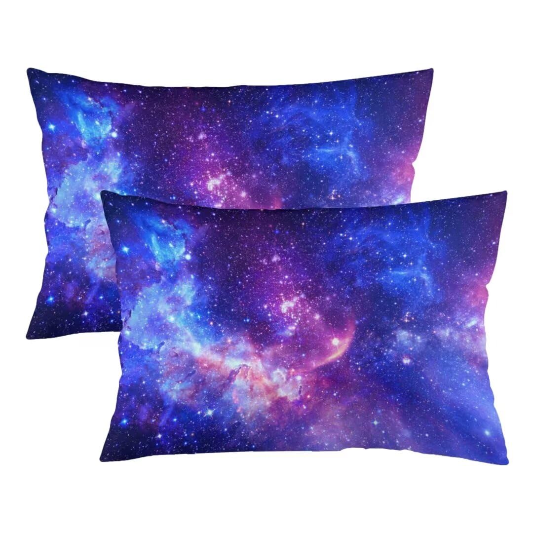 Galaxy Throw Pillow Cover Queen Size Set of 2 Outer Space Nebula Universe Star Night Starry Sky Blue Purple Lumbar Pillow Case Decorative tandard Pillow Cases with Zipper Cushion Cover for Bed,20"x30"