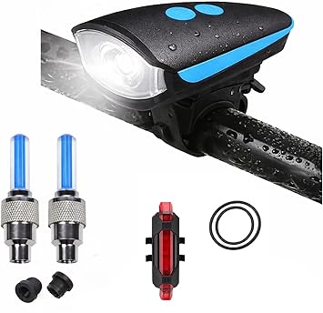 Rechargeable Cycle Front, Rear & Valve Light and with Horn Waterproof Cycle Light (Multicolor)