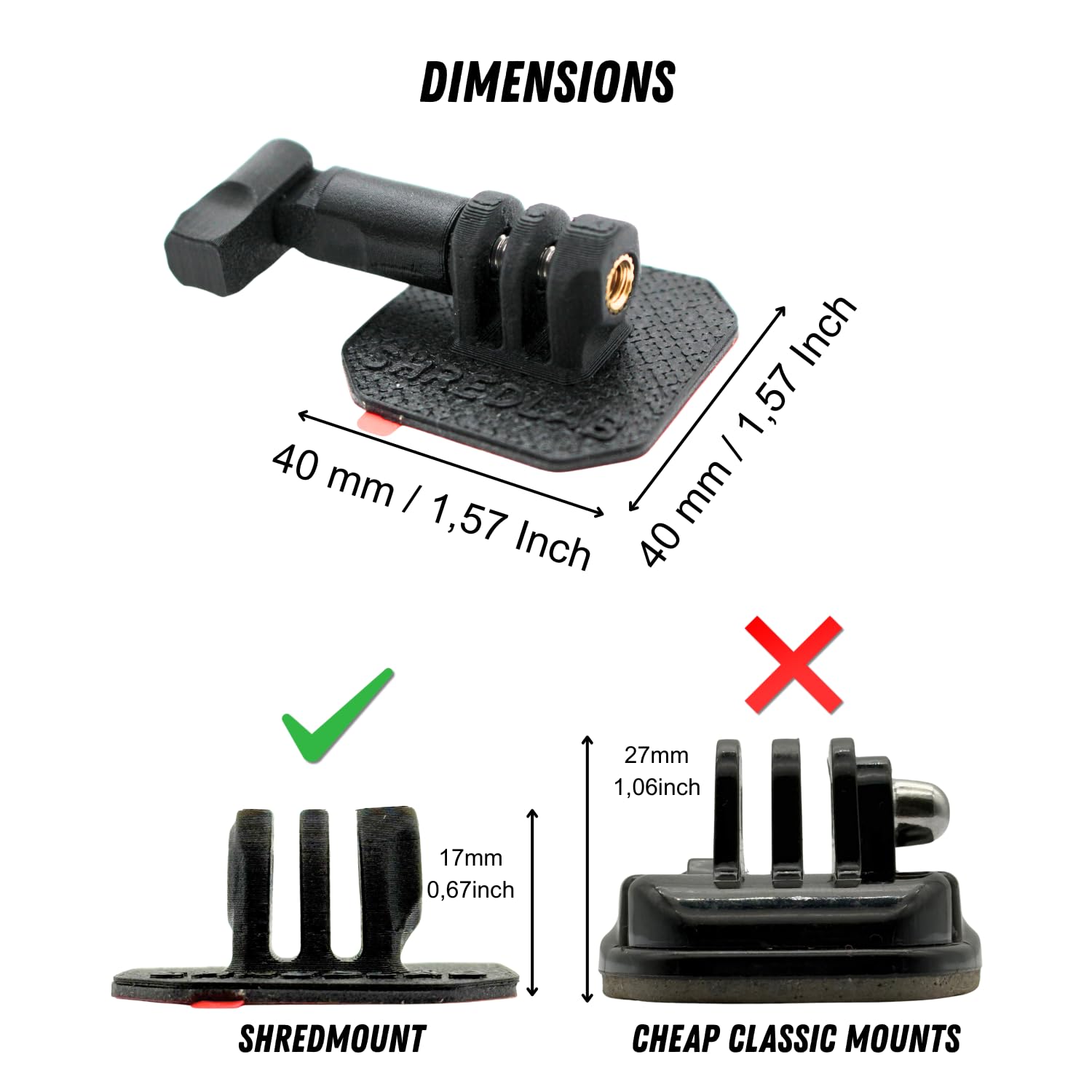 ShredMount Support GoPro Flexible Ultra-Fin & Léger – Fixation 3M Extrême – Support Universel Caméra Action pour Casque Moto, Motocross, Vélo, Ski, VTT, Sports Extrêmes