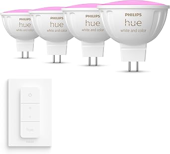 Philips Hue Value Pack - GU5.3 - with 4 Spotlight Bulbs MR16 - 12V - White and Colored Light - Includes Hue Dimmer Switch - Hue White and Color Ambiance