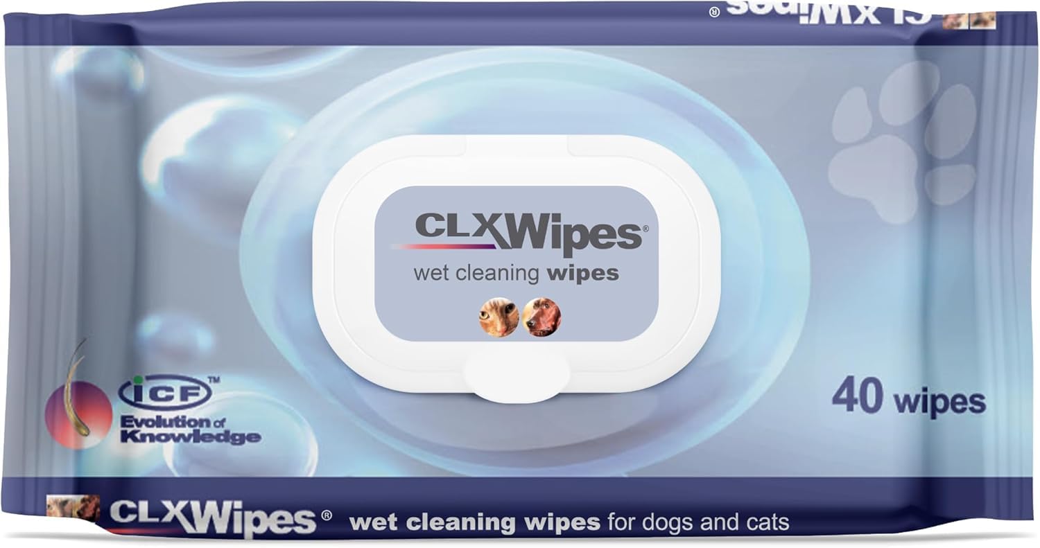 Generico CLX Wipes 40 Pezzi – Salviette Detergenti Delicate per Cani e Gatti – Igiene Quotidiana Pratica per Pelle, Zampe e Pliche - 2 Confezioni, 80 Pezzi Totali