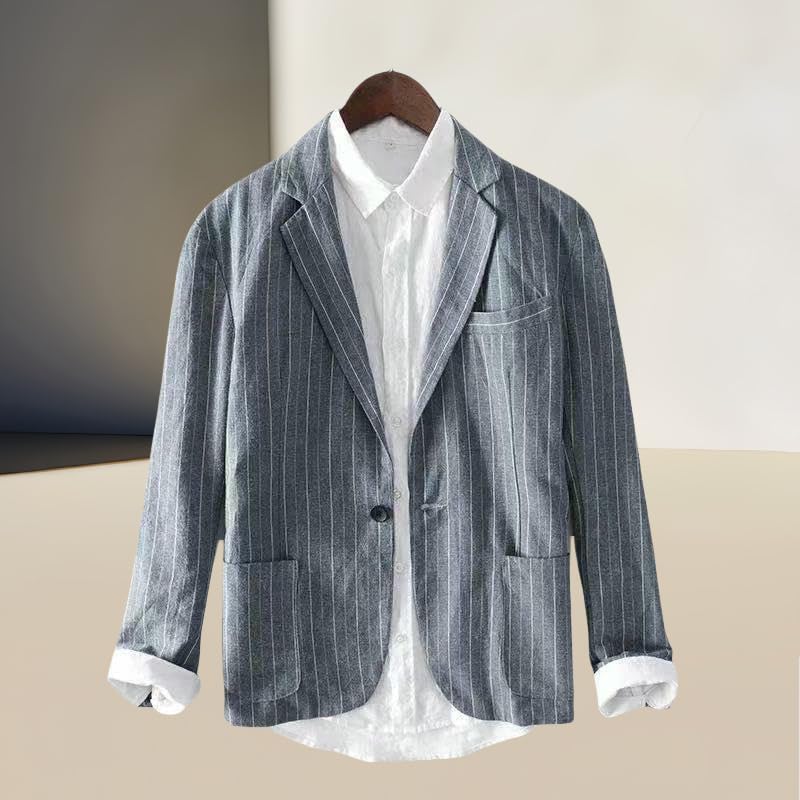 Veste décontractée en lin homme ample rayures légères été