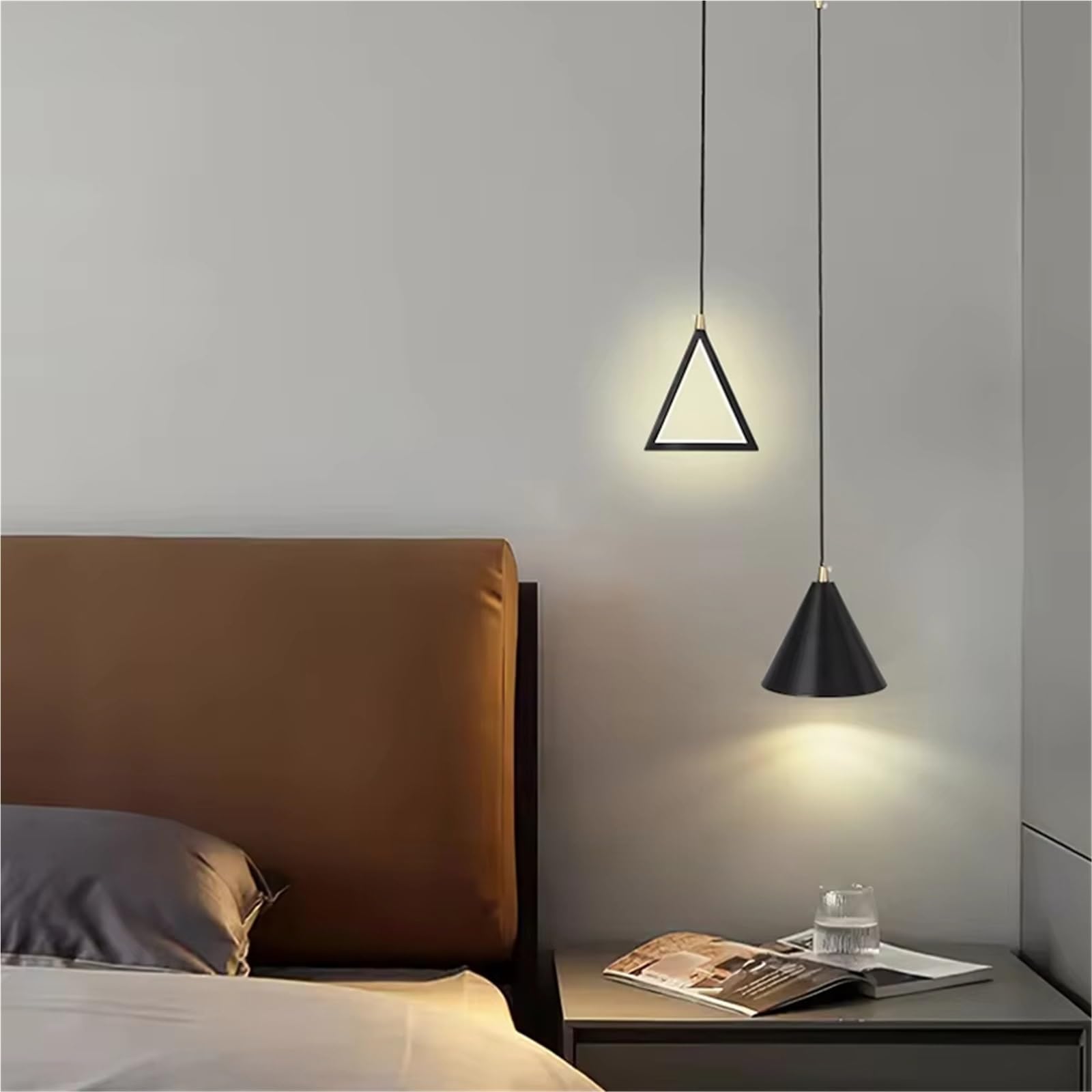 ZTCHSENZT Modern Gold Chandelier Simple Geometric Bedroom Bedside Lights Living Room Background Wall Long Line Copper Chandelier,Cold light-Black 14cm