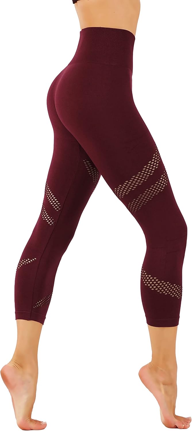 Yoga Dry-Fit Capri Leggings with Mesh Cut Outs High Waist Tummy Control Workout Pants