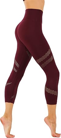 Yoga Dry-Fit Capri Leggings with Mesh Cut Outs High Waist Tummy Control Workout Pants