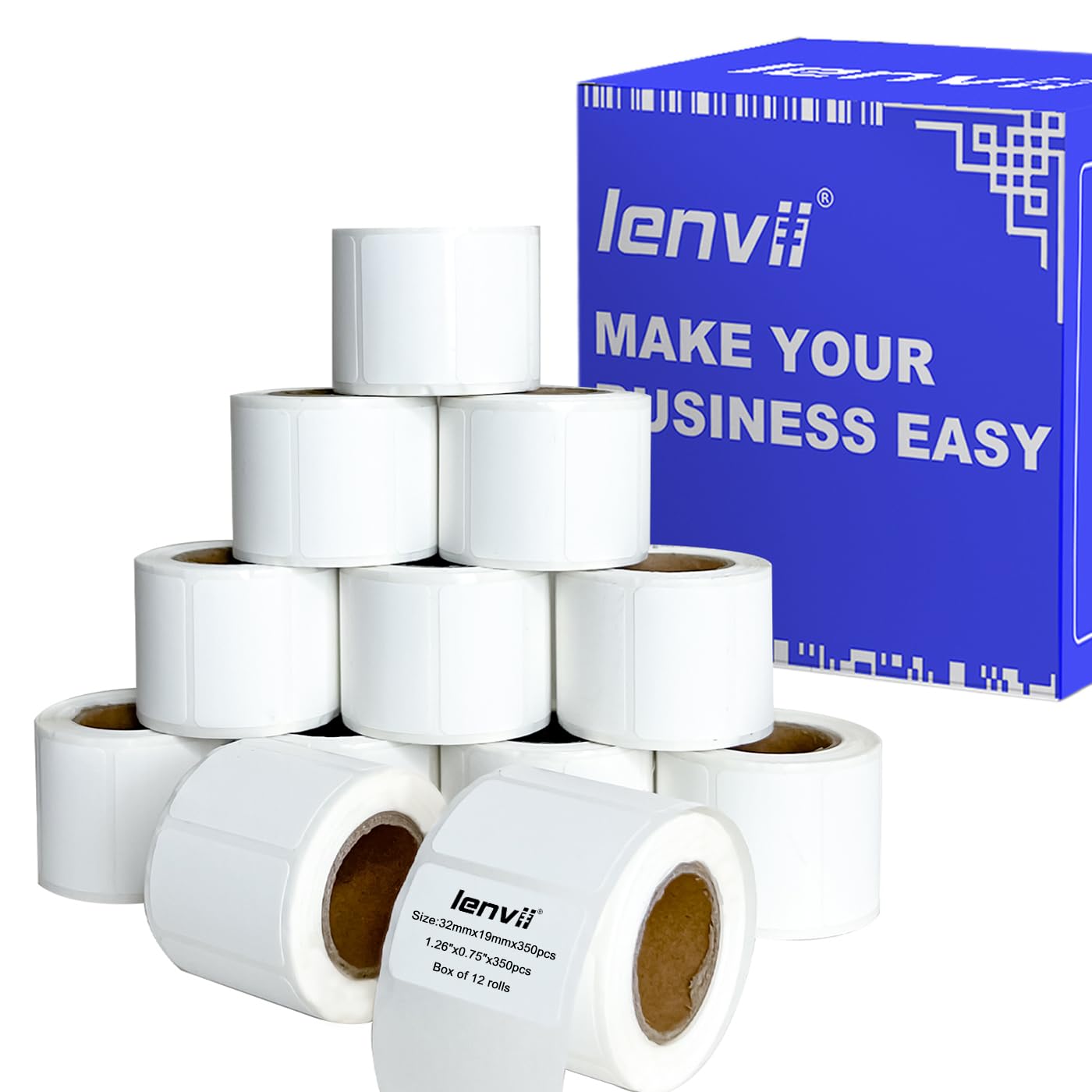 LENVII 32mm x 19mm(1.26" x 0.75")Etiquetas térmicas 4200 hojas-12 rollos × 350 Etiquetas,Resistentes al desgarro,al agua, al aceite y a los arañazos.Etiquetas adhesivas térmicas para Impresora térmica