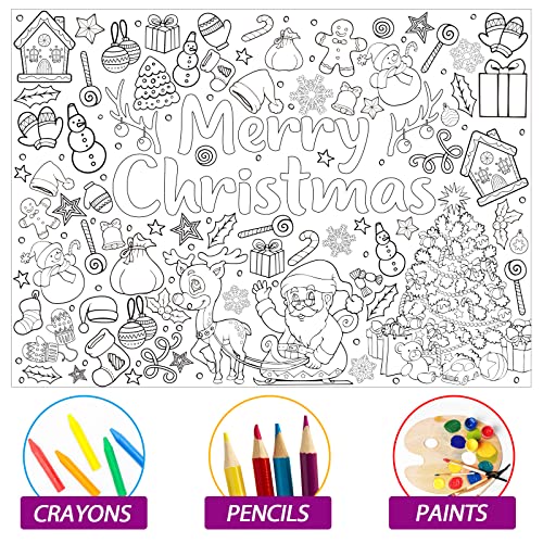 Image of Christmas Coloring Books for Kids Xmas Giant Coloring Poster Holiday Large Coloring Tablecloth Christmas Gift Huge Table Cover for Boys Girls Classroom Home Party Supplies Favor 31.4 x 43.3 Inch