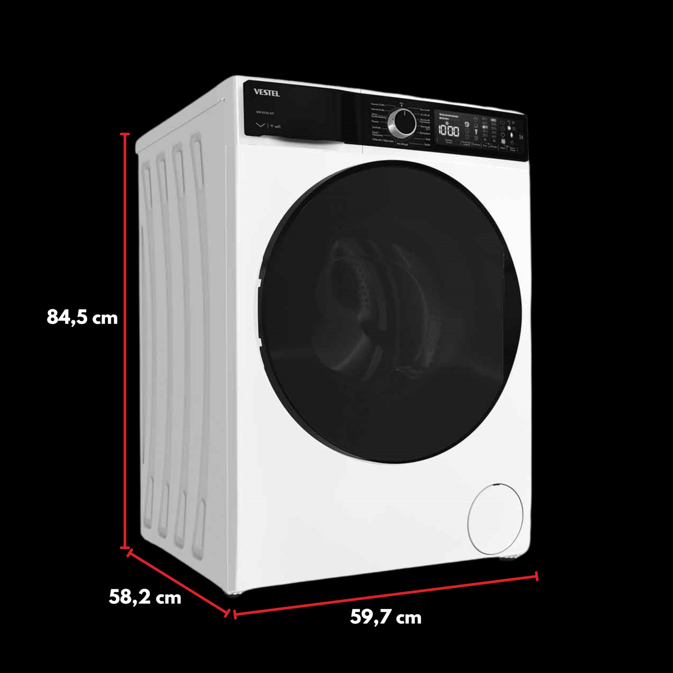 VESTEL WMI 109342 WIFI Waschmaschine 10 kg Frontlader – WLAN-fähig, Inverter-Motor, Energieklasse A, 1400 U/min, Schnellprogramm, leise, App-Steuerung, unterbaufähig, weiß