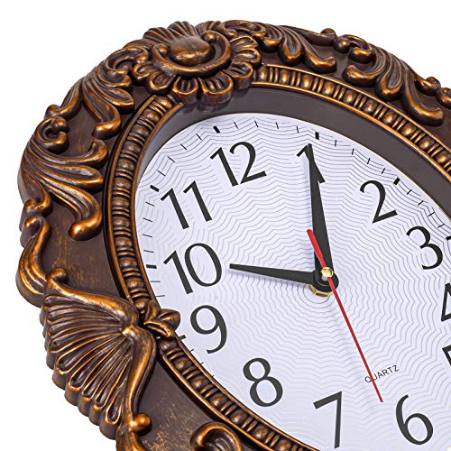 14-Inch Retro Oval Wall Clock, Silent Non-Ticking Home Decor Wall Clock For Home/Office/School, Arabic Numerals Bronze #TOP2