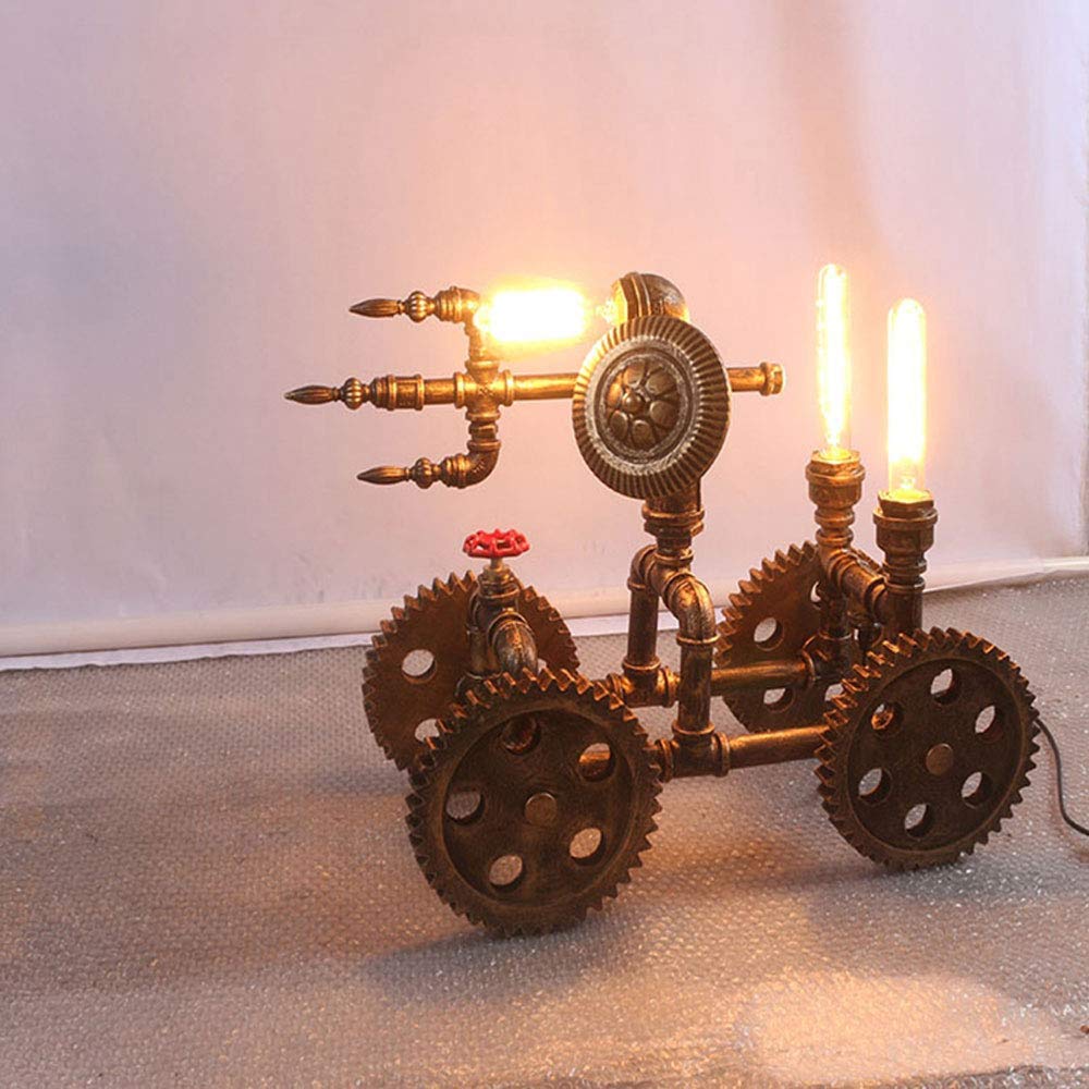 HWSYModern Simplicity Water Pipe Table Lamp E27 Creativity Table Light Iron Chariot Decoration Nostalgia Restaurant Reading Lamp Bar Cafe Lights Interesting