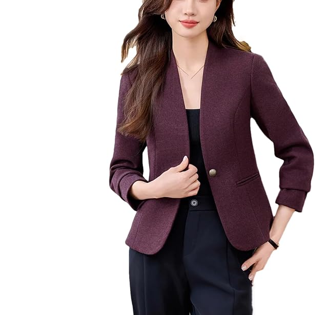 Women Formal Single Button Blazer Slim V Neck Three Quarter Sleeve Business Office Blazer Jacket