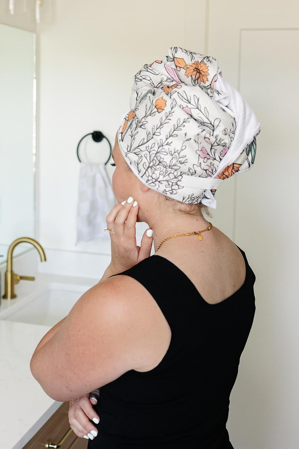 New Microfiber Hair Towel Collection – Sunday Garden Quick Dry Hair Towel Wrap for Women – Anti-Frizz Microfiber Hair Turban for Long, Curly & Thick Hair with Large Loop Closure