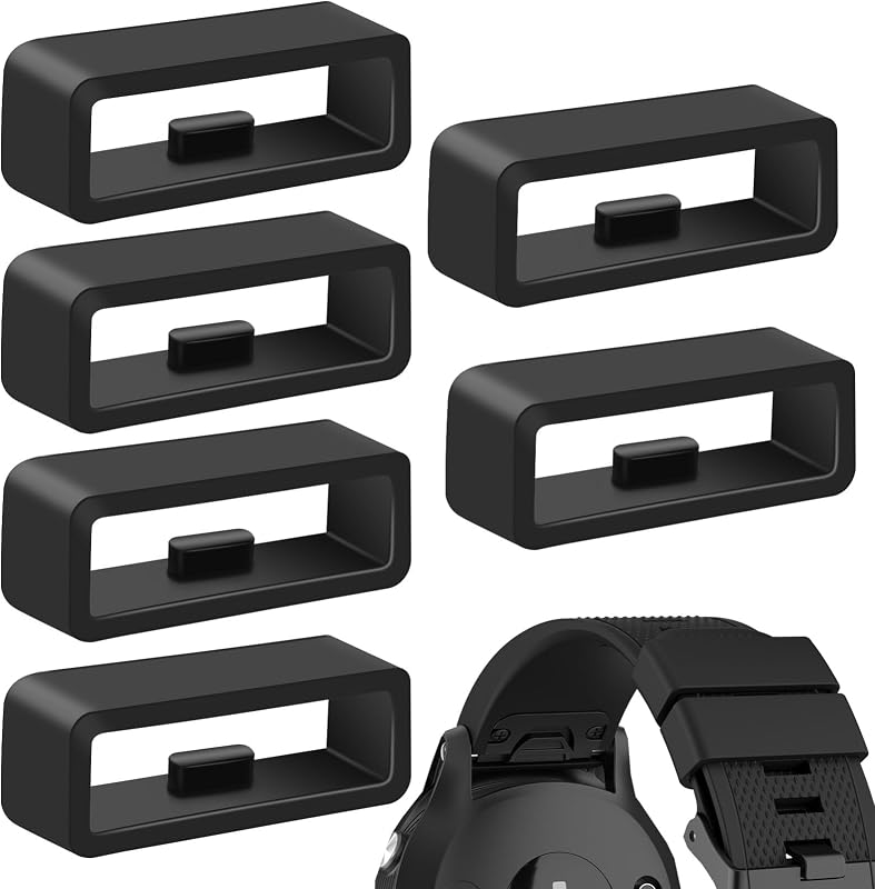 6 Pack Fastener Rings for Garmin Forerunner 55 165 245 645/Garmin Vivoactive 5 3/Venu Sq/Vivomove/Fenix 7S 6S 5S Watch Bands, Silicone Replacement Band Keeper Loop/Holder/Retainer (6*Black)