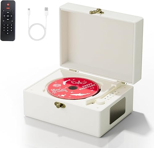 Yintiny Rechargeable Leather CD Player with Speakers, Blu…