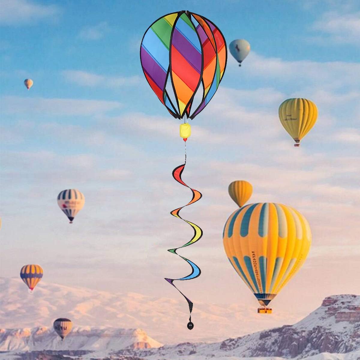 SHXH-US Rainbow Hot Air Balloon 6 Panel Wind Spinner Includes Colorful Tail