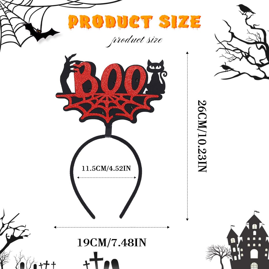 Zoestar LED Halloween Headbands Light up Glowing Headband Pumpkin Black Cat Hair Hoops Spider Web Ghost Party Costume Hair Accessories for Women,2 Pcs (Style 2) - Image 4