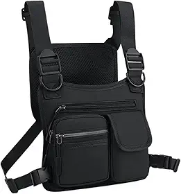 Bolsa Peitoral Tática Pochete Chest Bag Masculina Feminina – Mochila de Peito Esportiva com Bolsos e Alças Ajustáveis – Ideal para Shows, Motociclismo, Motoboy, Trilha, Ciclismo, Caminhada, Pesca