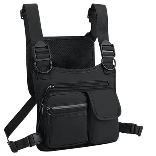 Bolsa Peitoral Tática Pochete Chest Bag Masculina Feminina – Mochila de Peito Esportiva com Bolsos e Alças Ajustáveis – Ideal para Shows, Motociclismo, Motoboy, Trilha, Ciclismo, Caminhada, Pesca