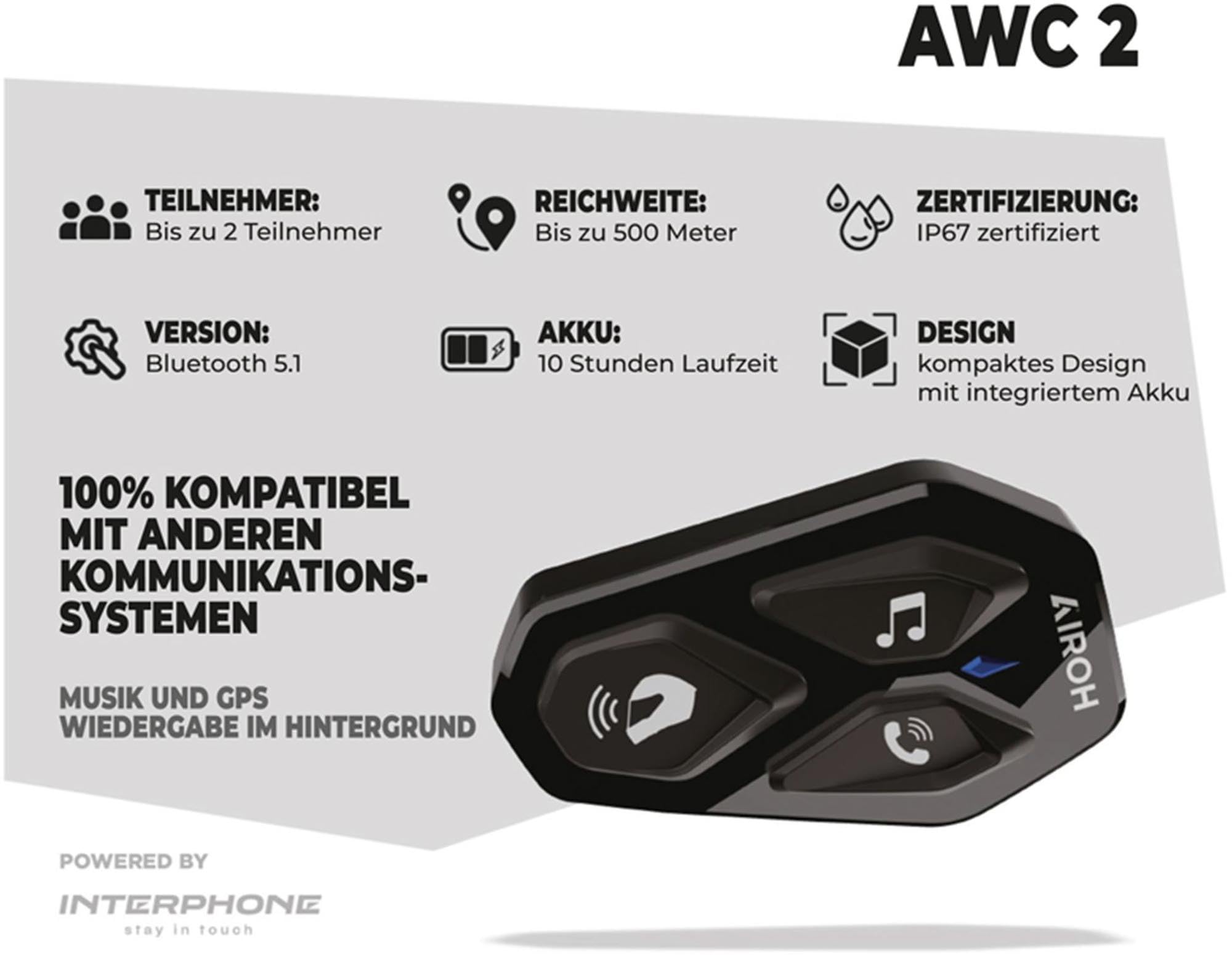 AIROH Auriculares Bluetooth inalámbricos con Sistema Communication AWC2