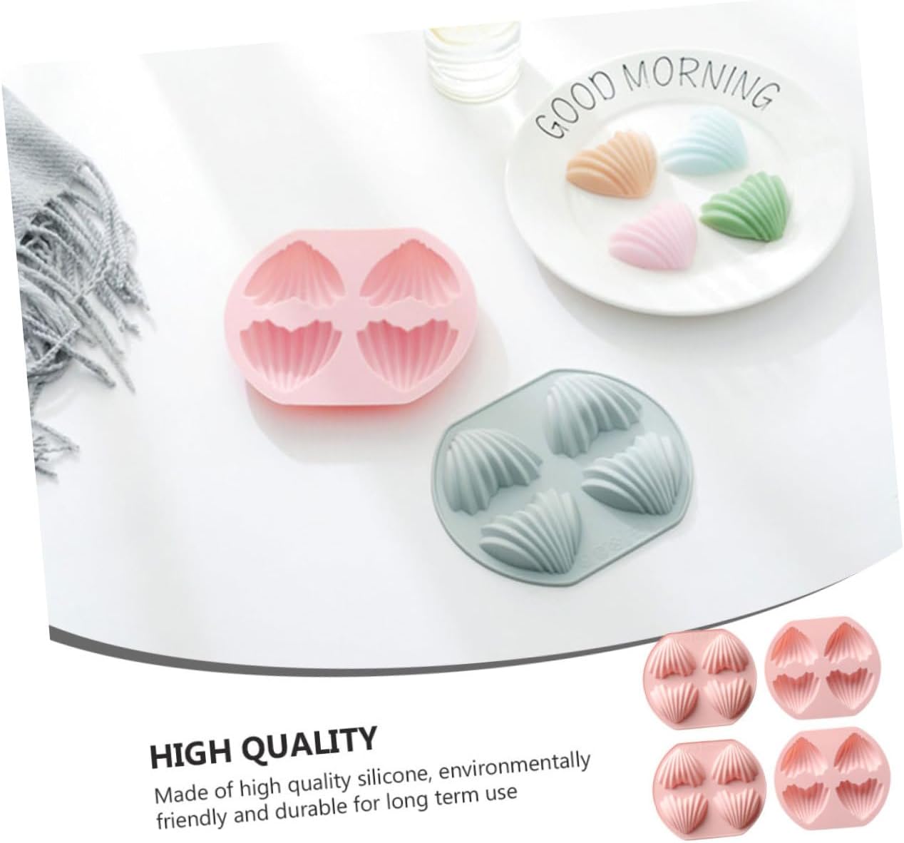 VALICLUD 4pcs Heart Shape Silicone Baking Molds Non Stick Madeleine Pan Mold for Cakes Cookies Biscuits DIY Dessert Baking Tool Safe Food Grade Pink