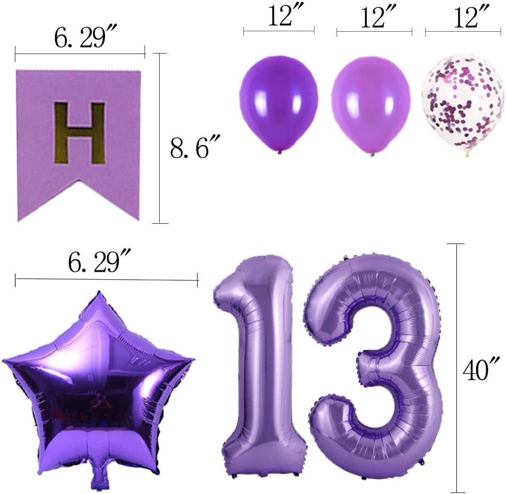 13th Birthday Party Decorations Kit Happy Birthday Banner with Number 13 Birthday Balloons for Birthday Party Supplies 13th Purple Birthday Party Pack - Image 3