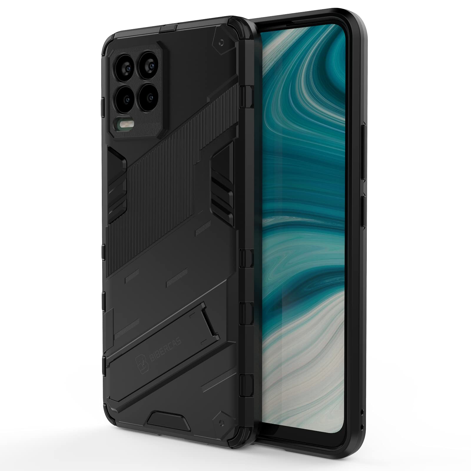 DOINK Cover Per Realme 8 E 8 Pro: Custodia Rigida Antiurto Con Cavalletto, Nera