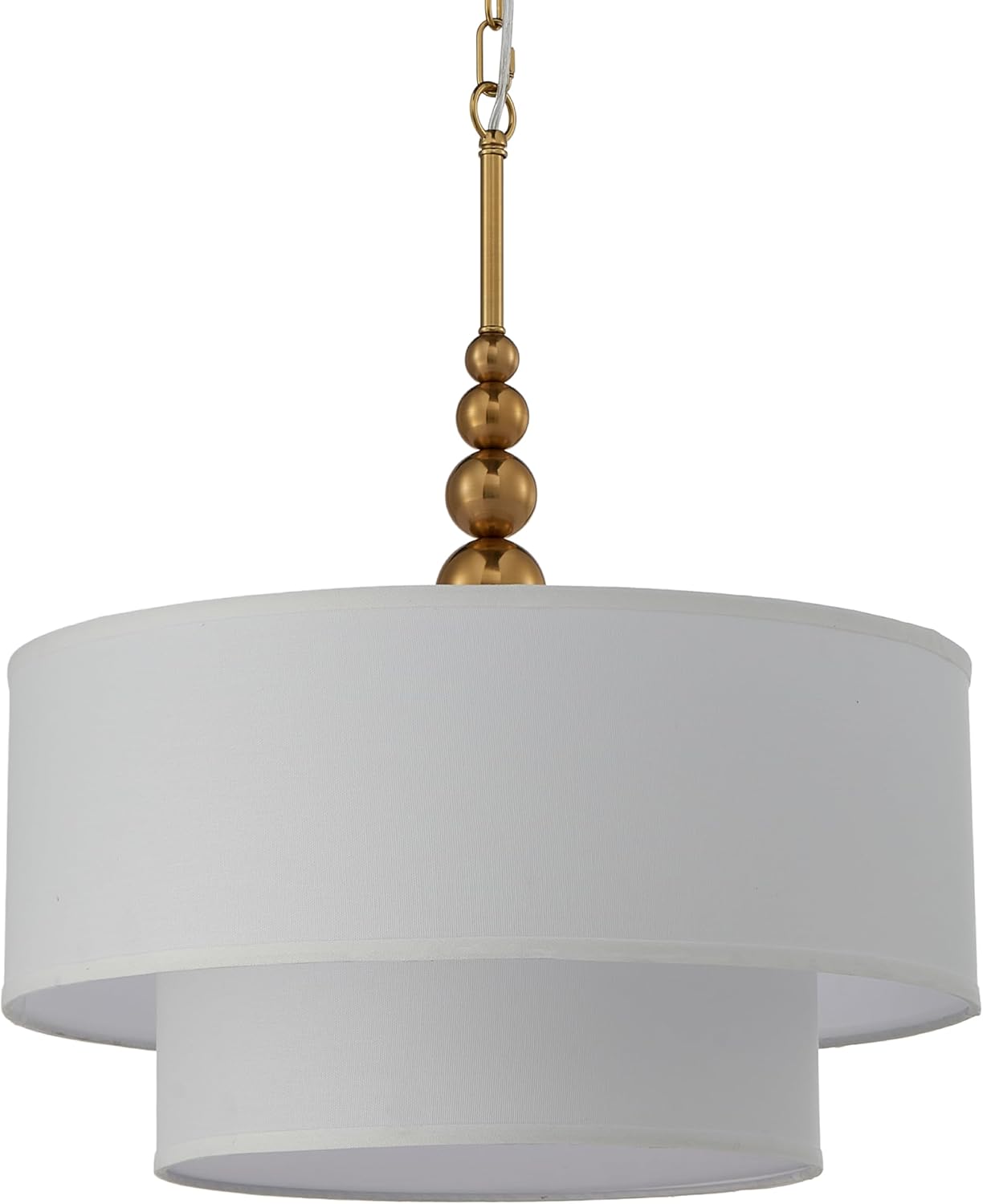 Shrine Lighting White Double Drum Chandelier, Dining Room Design, Drum Pendant Lights for Dining Room, D20'' x H10'', Adjustable Chains 55'', E12*4 Sockets, White Linen Fabric Lampshade & Gold Rod