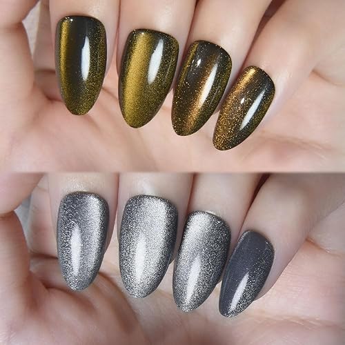 Vista 280 de evpct-Kit de 2 piezas de polvo metálico dorado y plateado con efecto espejo cromado para uñas; pigmento de uñas holográfico iridiscente camaleónico