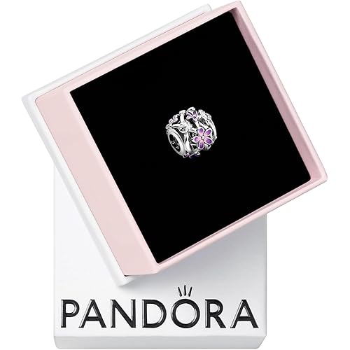 Pandora Openwork Purple Daisy Charm - Compatible Moments Bracelets - Jewelry for Women - Gift for Women in Your Life - Made with Sterling Silver & Enamel