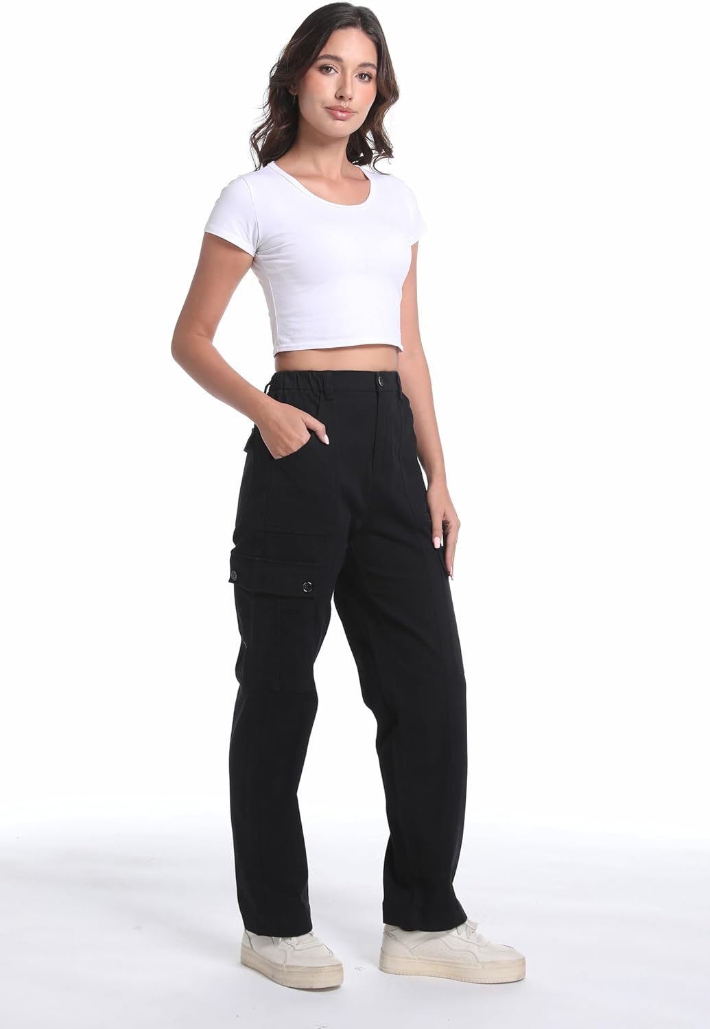Tronjori Womens Cargo Pants High Waisted Casual Utility Trousers Stretch Straight Leg Streetwear Y2K - Image 2
