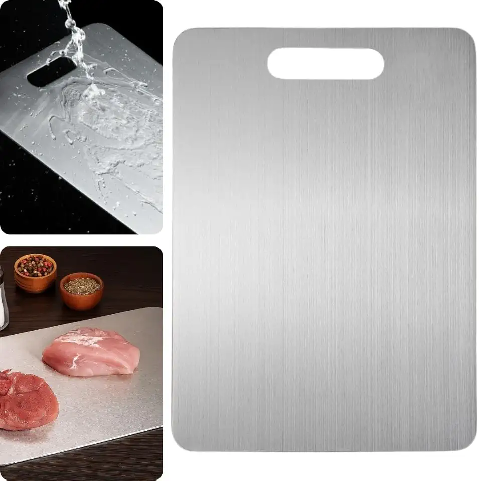 Tábua de Corte Profissional em Aço Inox Resistente 45X30cm para Cozinha e Churrasco, Ideal para Carnes, Legumes e Frutas