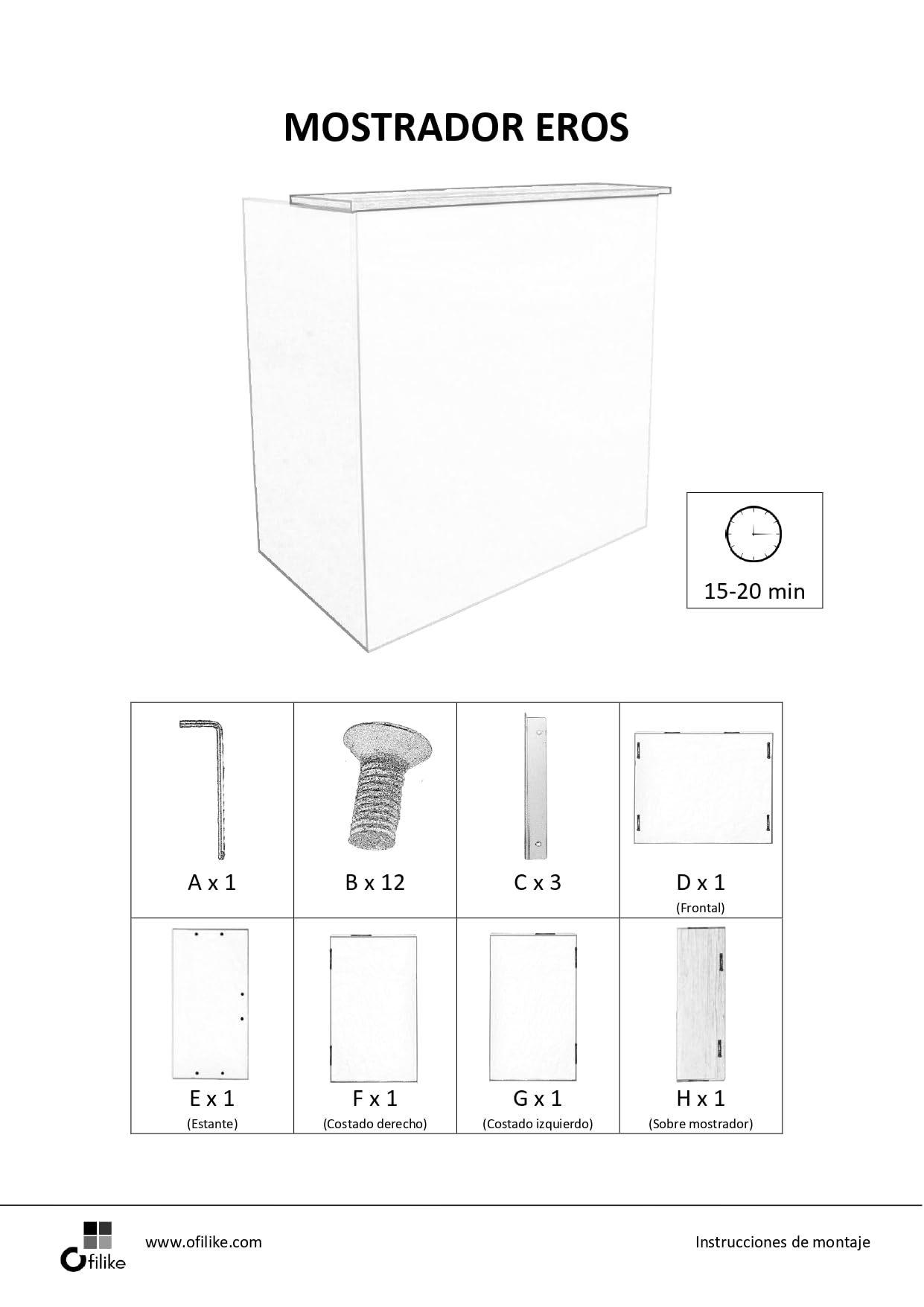 Contatore Eros, Modello semplice. Tavolo da reception per ufficio e affari (160 cm di larghezza, bianco)