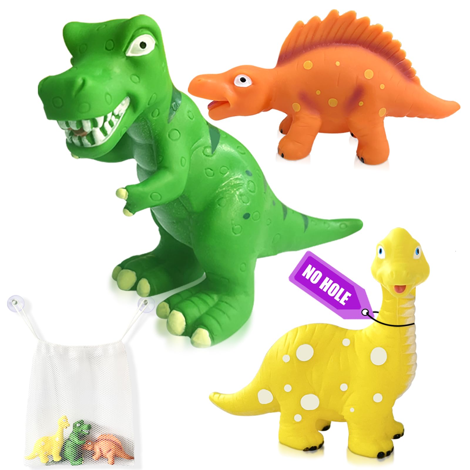 DUOROUBAO Dinosaurs for Toddlers 1-3 No Hole Dinosaur Bath Toys for 6-18 Months - 3Pcs Bath Toys with Storage Bag - Dino Bath Toy 1-4 Year Old Kids Gifts