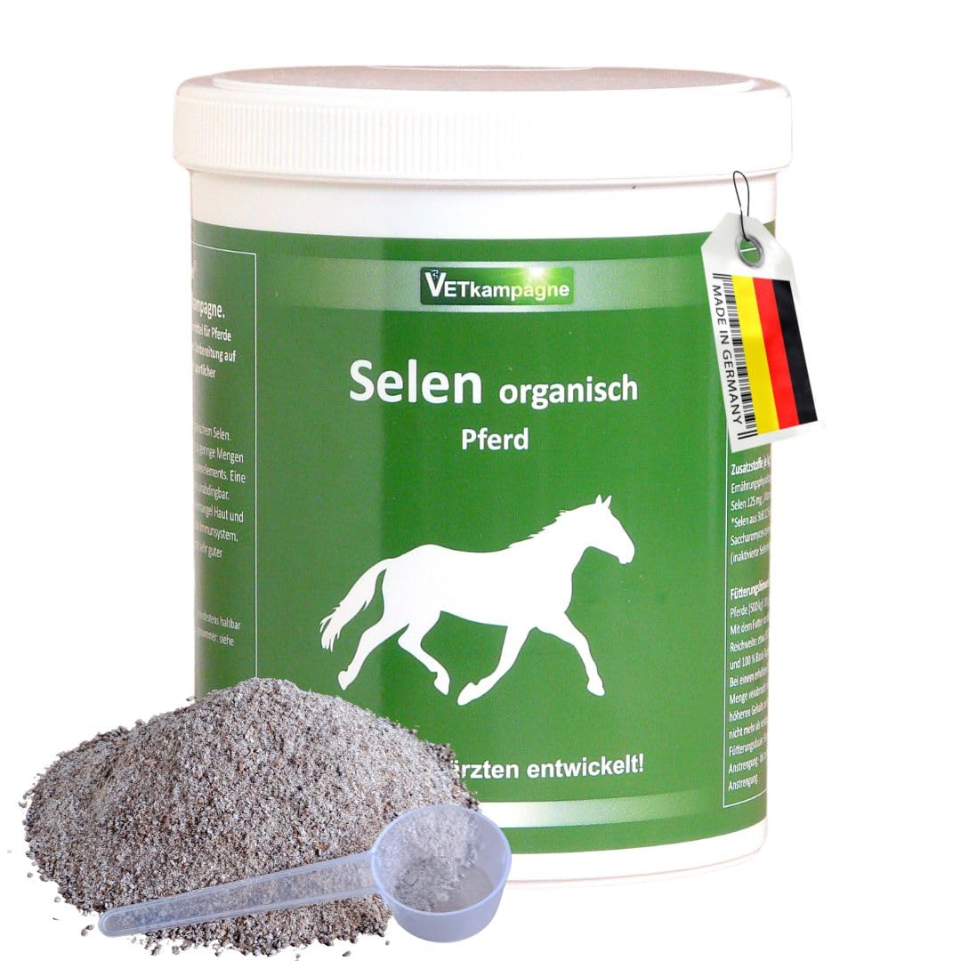 Selen organisch für Pferde – Hochdosiertes Pulver (125 mg/kg) mit Vitamin E – Unterstützt Muskelstoffwechsel & Immunsystem – Von Tierärzten entwickelt – 500g