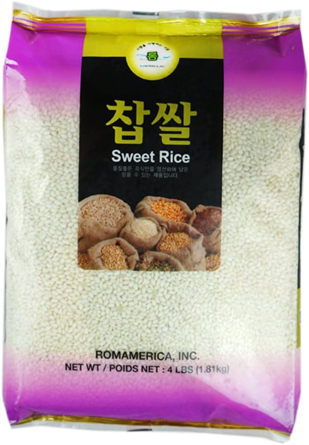 ROM AMERICA Sweet Sticky Glutinous Short Grain White Rice for Asian Cooking and Desserts - Thai Mango Sticky Rice, Sweets, Pudding, Tteok Rice Cake, Mochi, Coconut Rice - 찹쌀 - 4 Pound (Pack of 1)