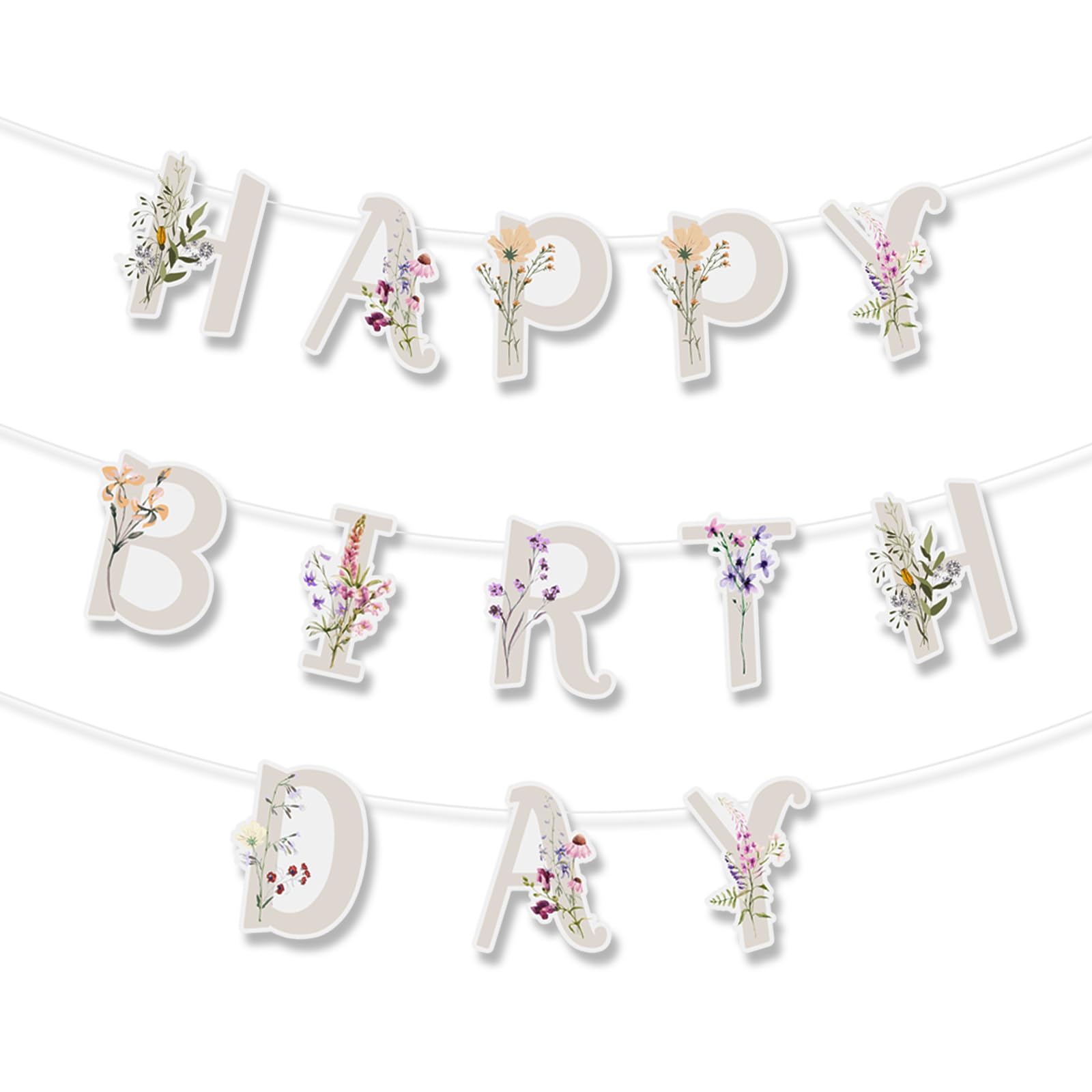 Floral Birthday Decorations Banner, Wildflower Party Decorations Supplies Happy Floral Birthday Decor, Spring Garden Theme Decor Suitable for Hanging Indoors&outdoors