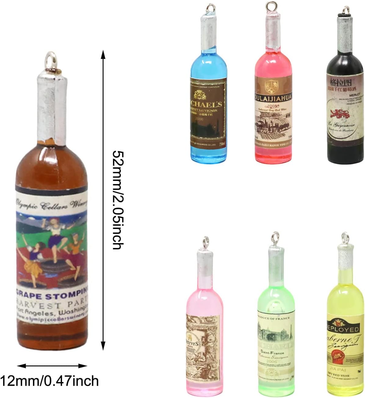 Honbay 14PCS Wine Bottles Charms Pendant Resin Imitation Wine Bottle Pendants for Earring Necklace Bracelet Keychain Jewelry Making (7 Color, Random Label) - Image 2