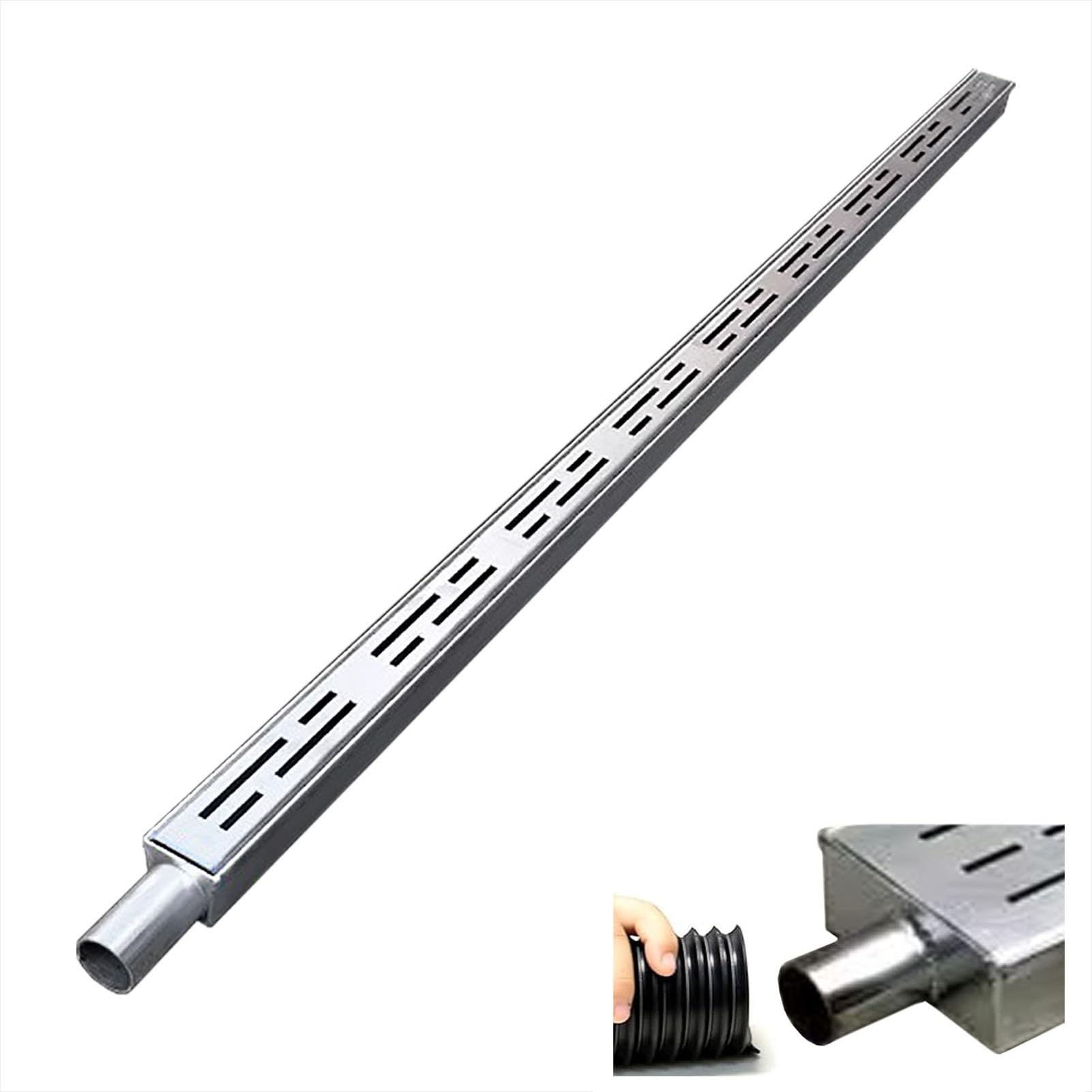 Caniveau Exterieur Tranchée de Drainage pour Gouttière Extérieure Mince avec Embouts/sortie, Kit de Drainage pour Canal de Drainage Étroit de 1,4 /2 /4 Po avec Grille, Auge de Tranchée D'égout de Puit