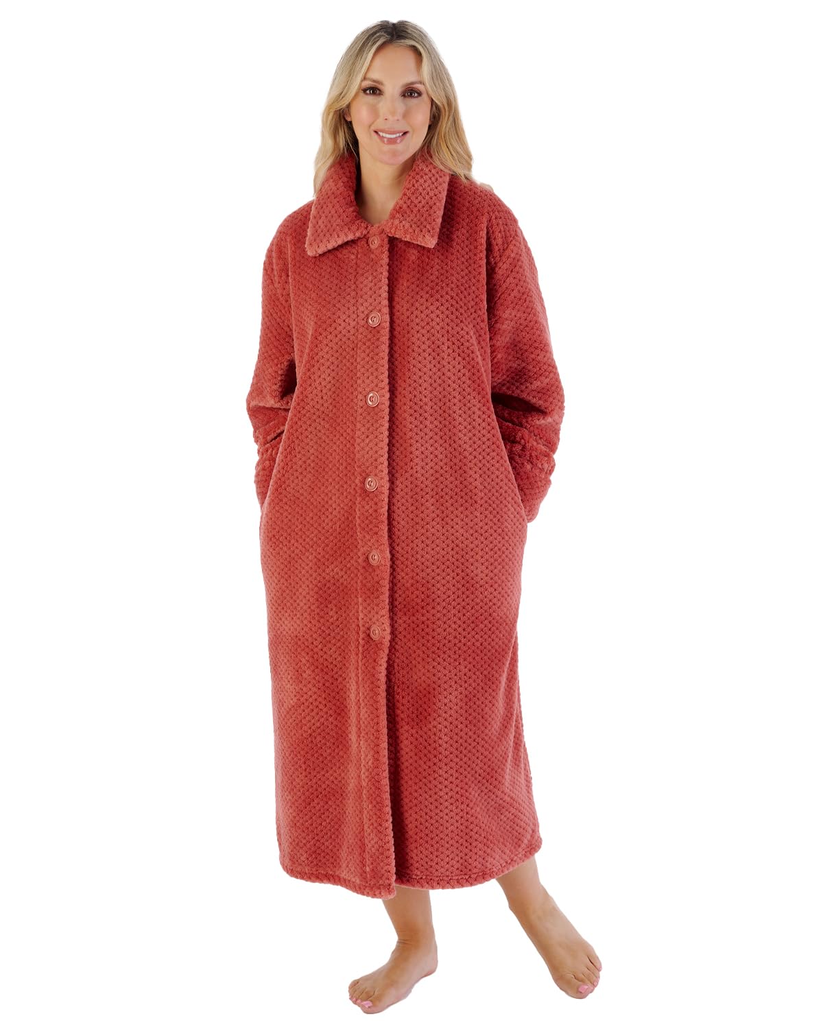 Slenderella Luxury Waffle Fleece Button Through Housecoat (24/26, Burnt Orange)