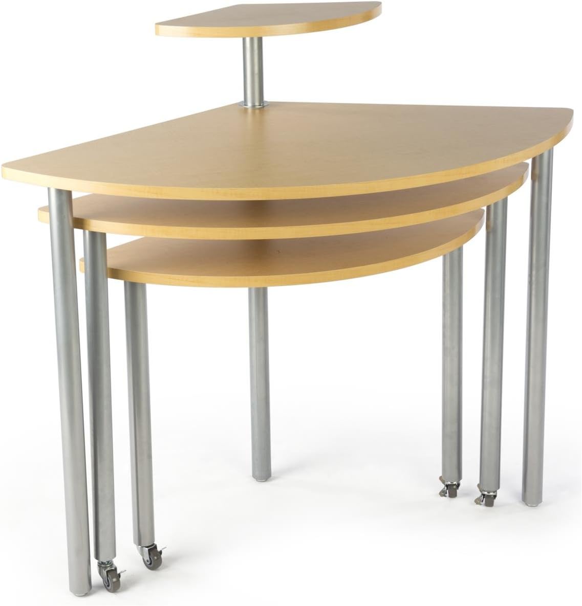 Retail Display Table, 4 Nesting Tiers, Locking Wheels, Rotating (Steel and Wood)