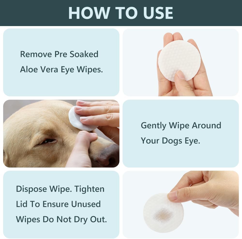AOMIG Dog Eye Wipes for Discharge and Crust, Tear Stain Remover for Dogs, Gently Pet Wipes for Cats Eye Cleaner, Pet Wipers for Remove Eyes Debris Mucus Gunk, Puppy Ear Face Cleansing Pads 200ct