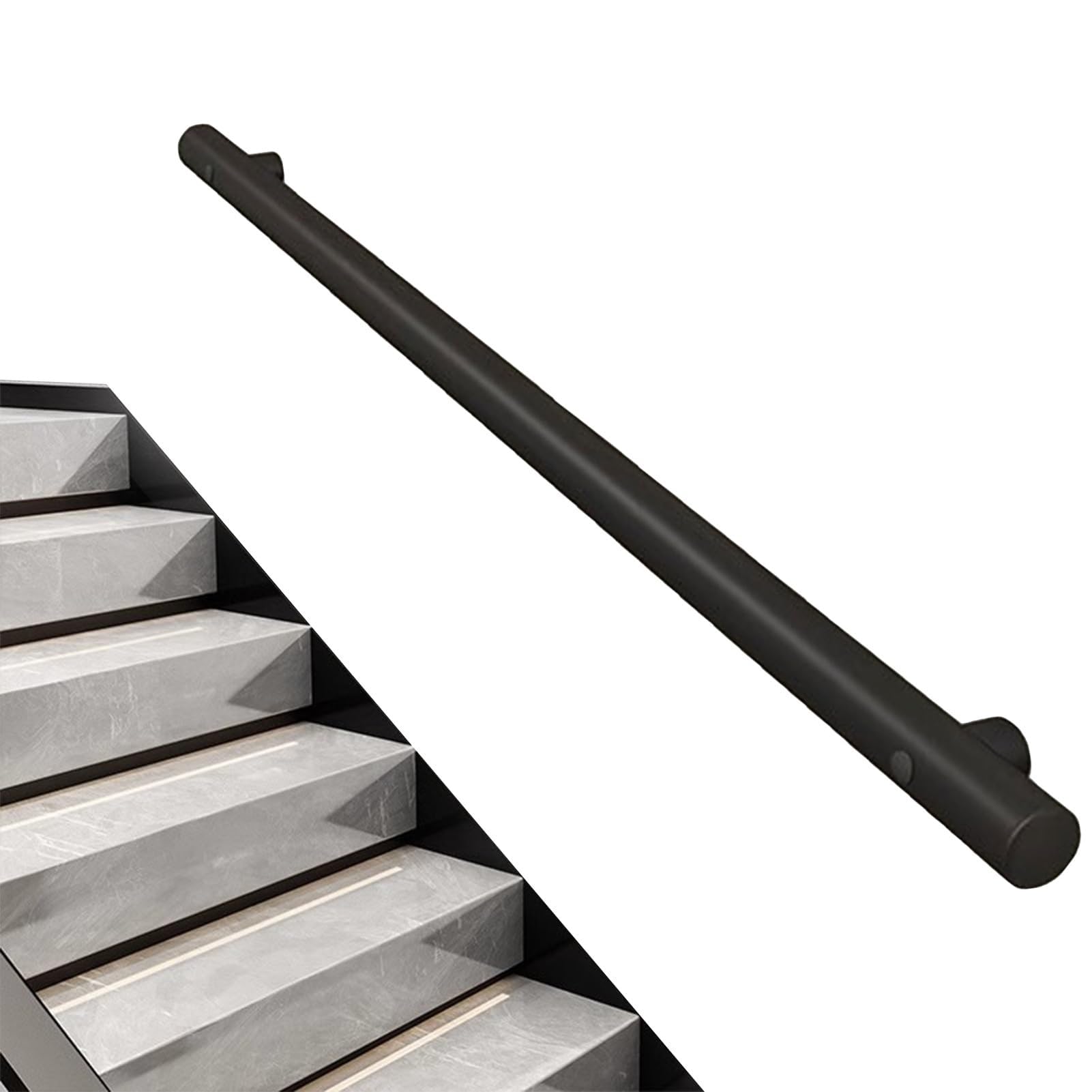Main courante d'escalier noire en acier de 300cm pour fixation murale