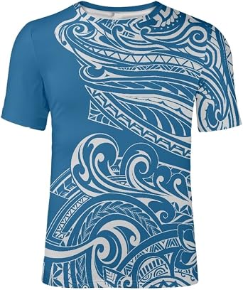 KIDVOVOU Mens Traditional Polynesian Tribal Print Tee Tops Short Sleeve Summer Luau Party Aloha Hawaii T-Shirt