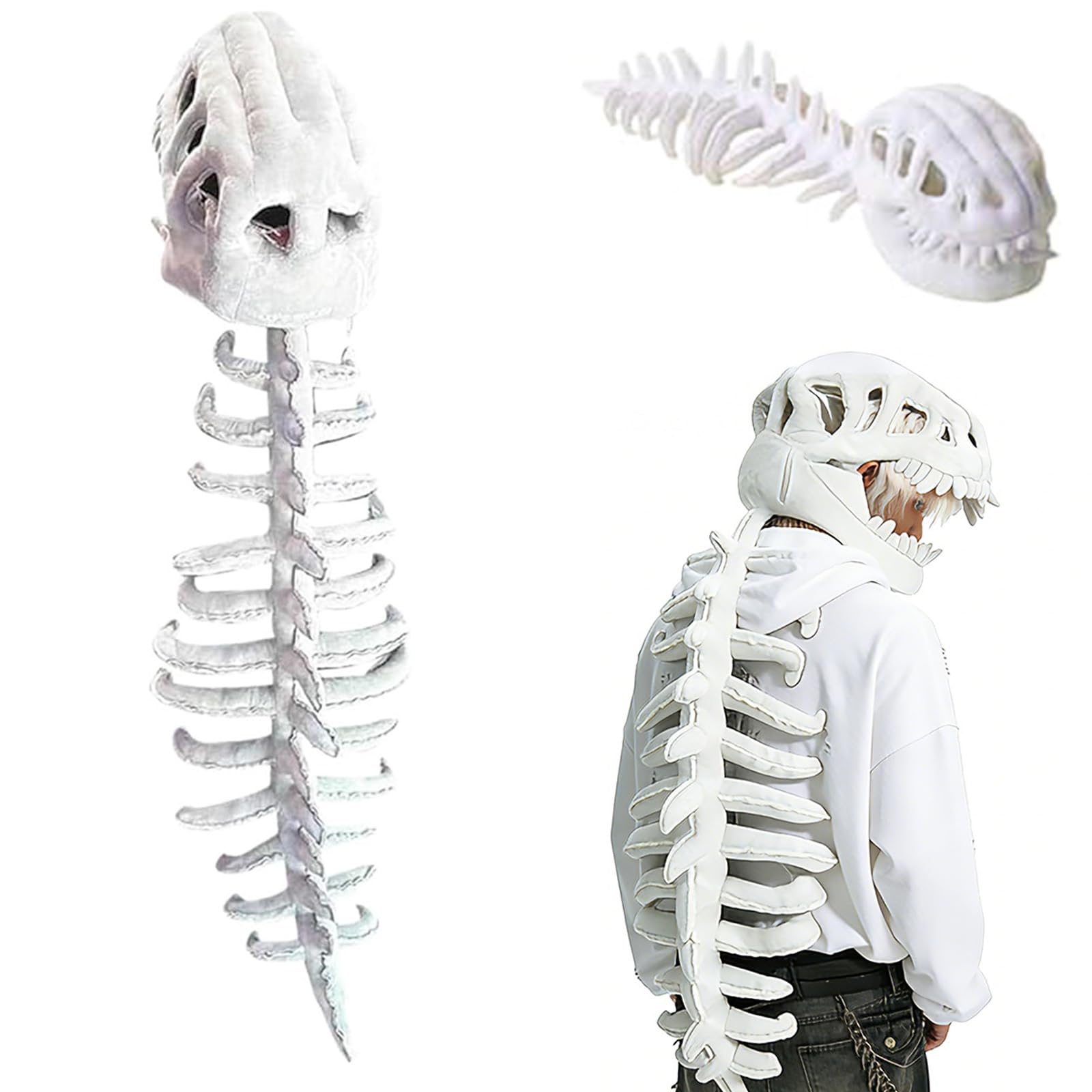 nezafly Realistic Dinosaur Skeleton Costume Kids Plush Dino Skull Suit Set