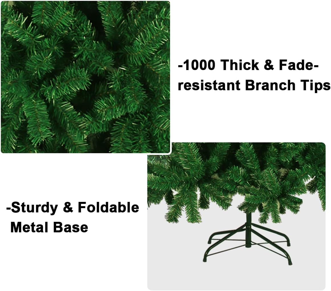7ft Christmas Trees Artificial Christmas Tree with Lights and Remote Timer, USB String Lights with 8 Lighting Modes, Metal Tree Base Stand-Fully 1000 Pine Branch Tips- Holiday Christmas Decor