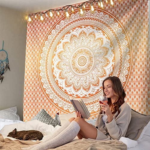 Tapis muraux deco dortoir et tenture mandala blanc noir 150x100cm style hippie