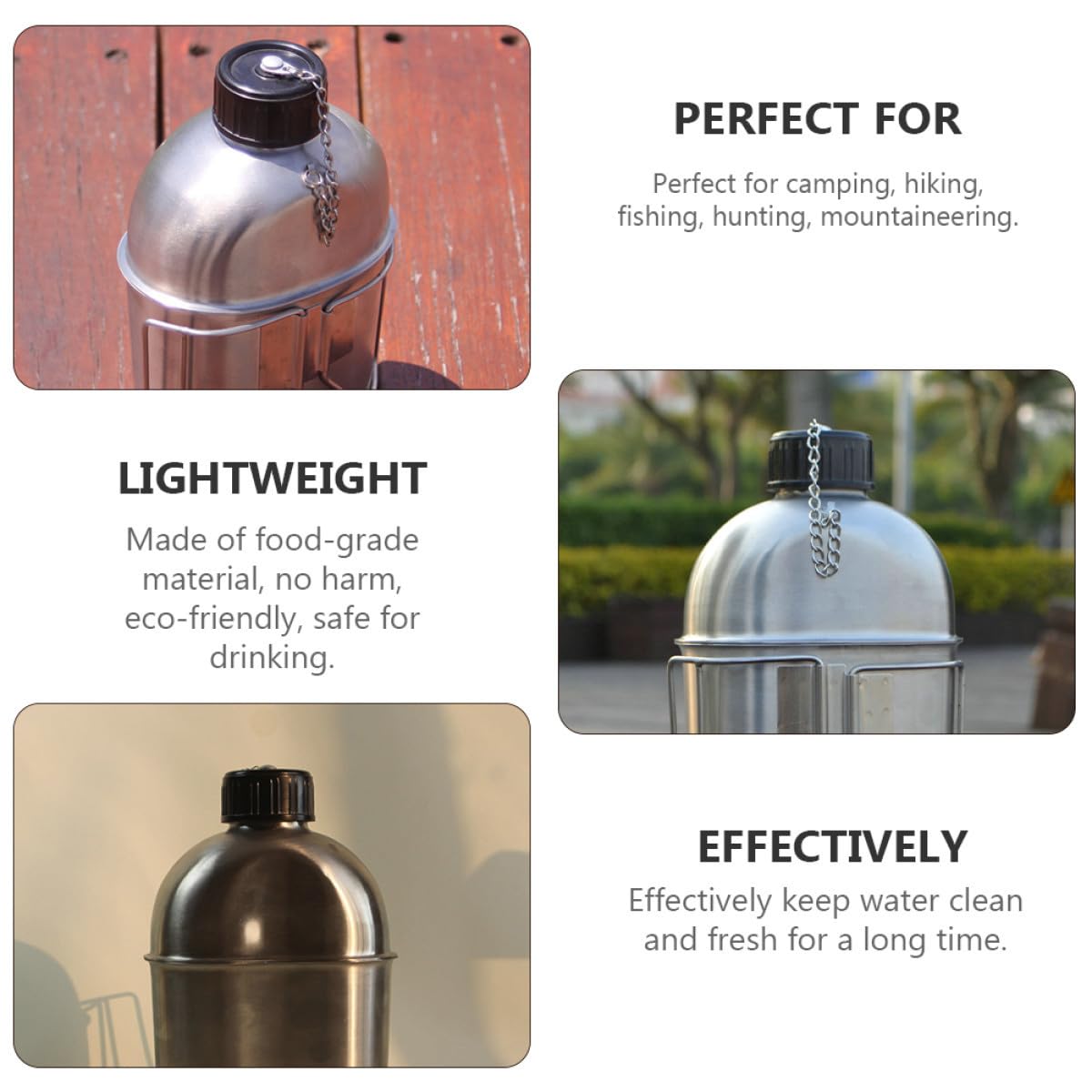 CALLARON Edelstahl Überlebensfeldflasche mit Griff Auslaufsichere Trinkflasche für Outdoor Camping Hält Wasser Sauber und Frisch 1 Satz Feldflasche mit Deckel