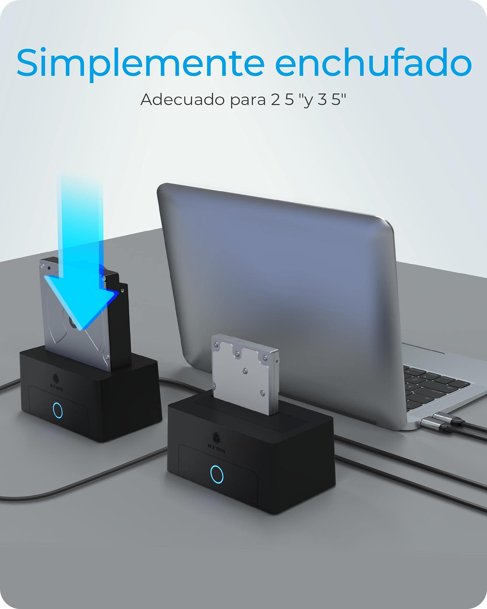 Icy Box Estación de Acoplamiento para Discos Duros y SSD USB 3.0, SATA 2,5" y 3,5", Negro