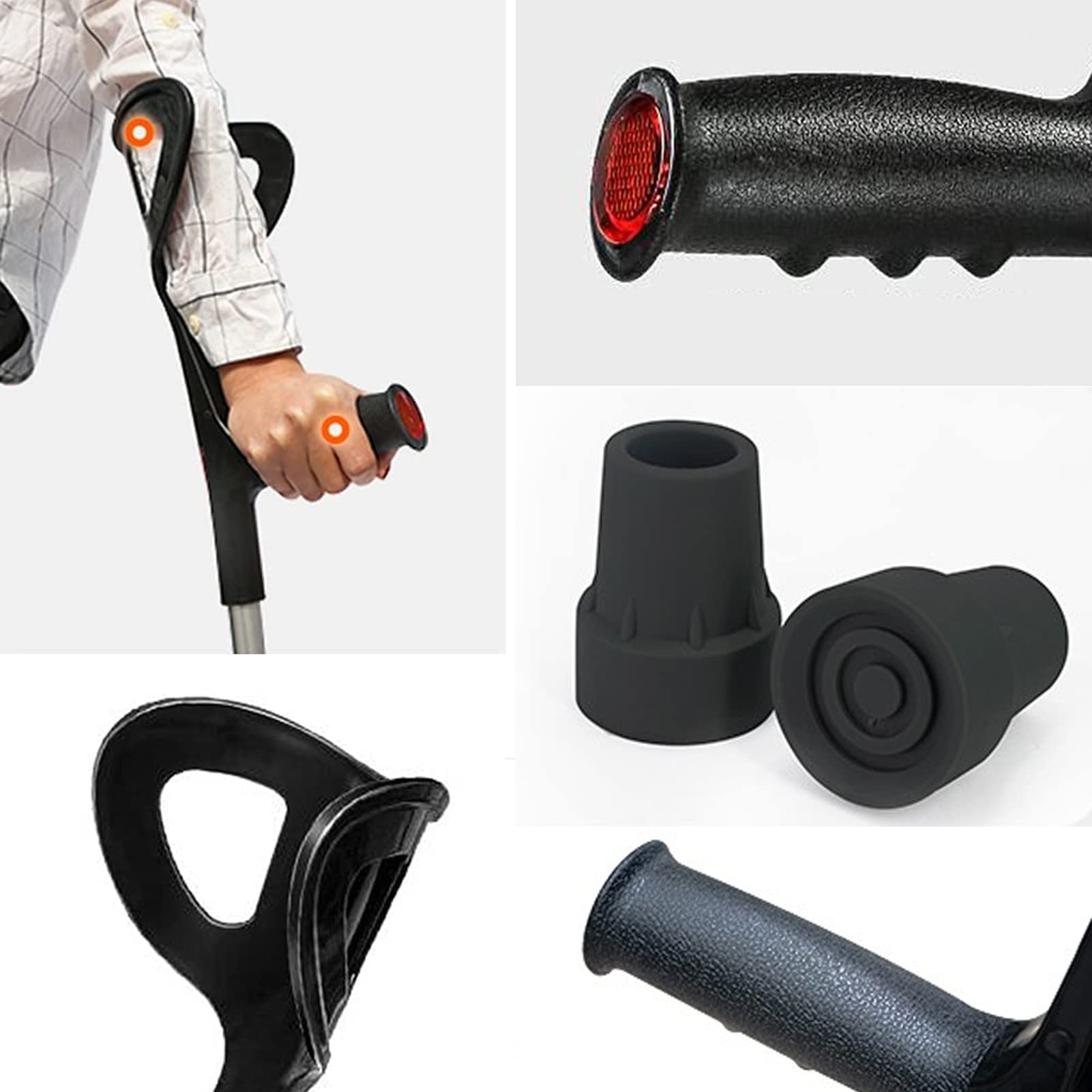Muletas de Antebrazo para Adultos (1 Par), Muleta de Brazo Ergonómica y Liviana, Bastón de Aluminio Ajustable en Altura Negro, Soporta hasta 330 Lbs